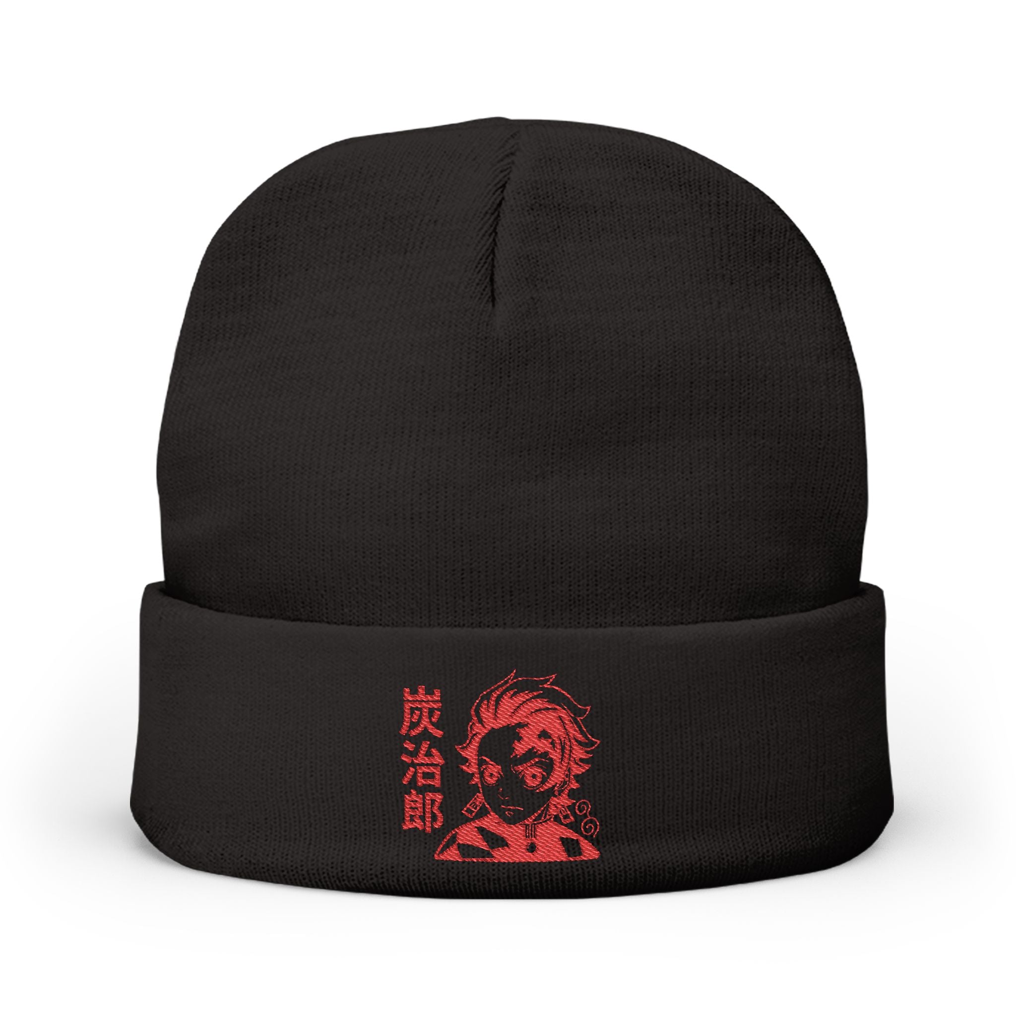 Red Anime Character Portrait Knit Beanie | Tanjiru