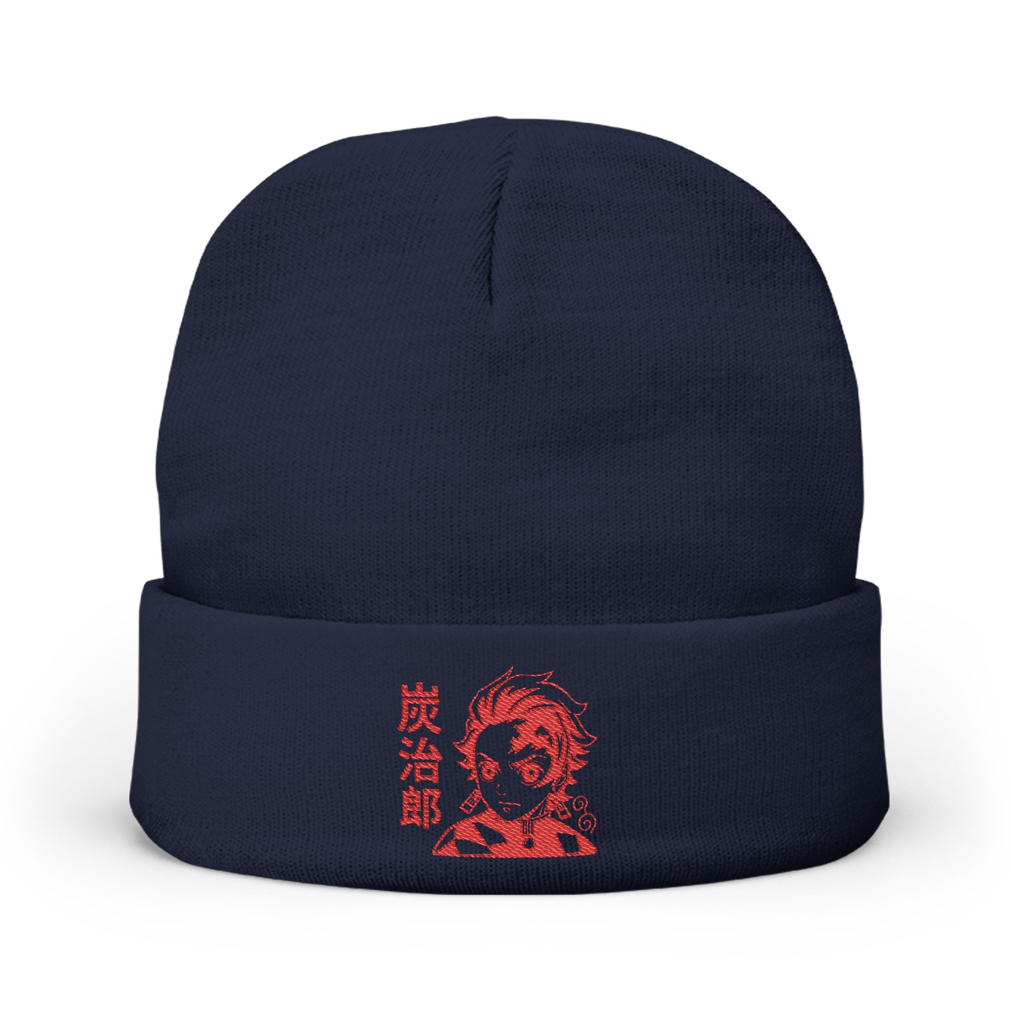 Red Anime Character Portrait Knit Beanie | Tanjiru