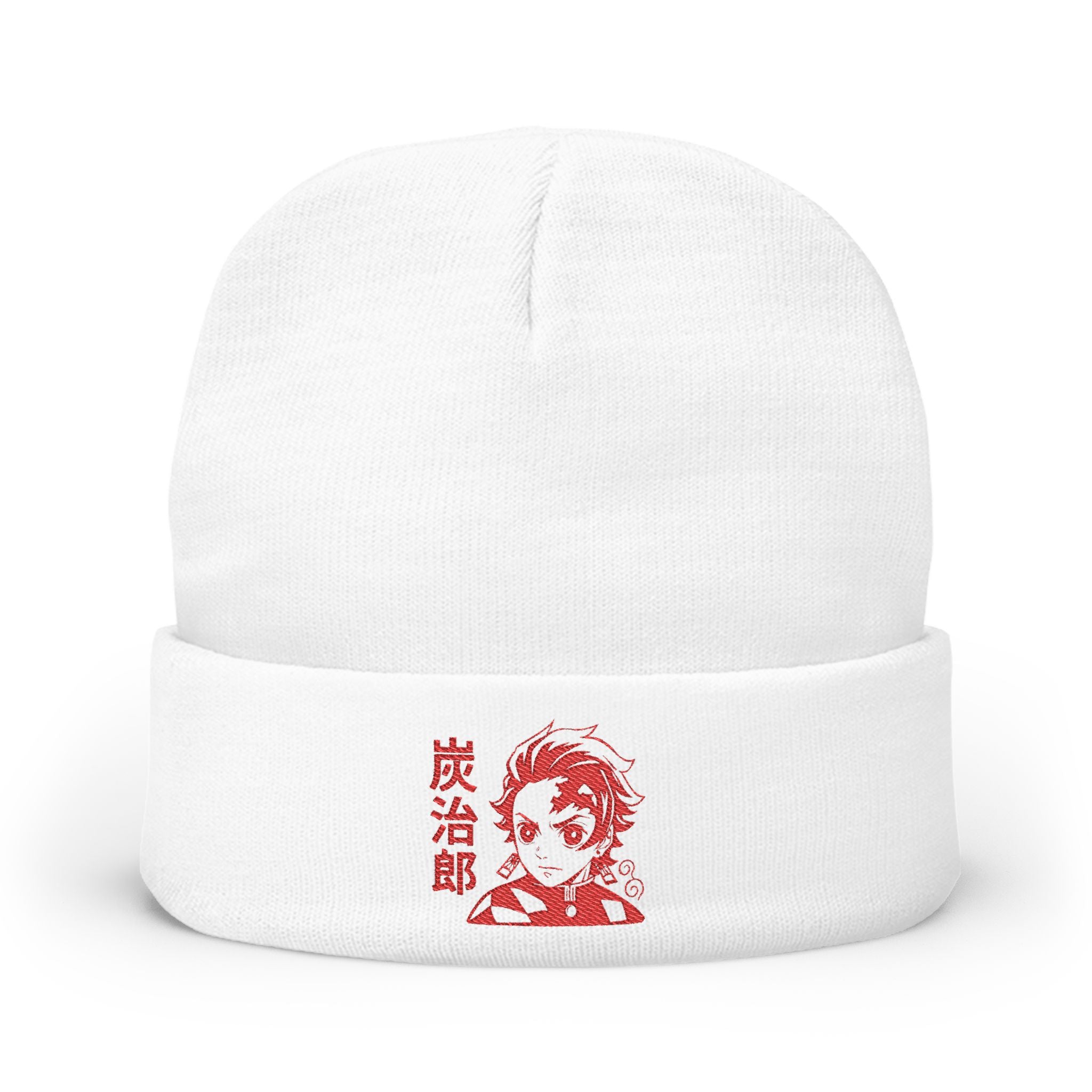 Red Anime Character Portrait Knit Beanie | Tanjiru