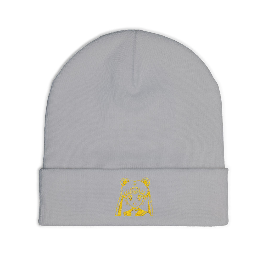 Shinobu Anime Girl Face Knit Beanie | Embroidered Cuff Hat, Sailor Style