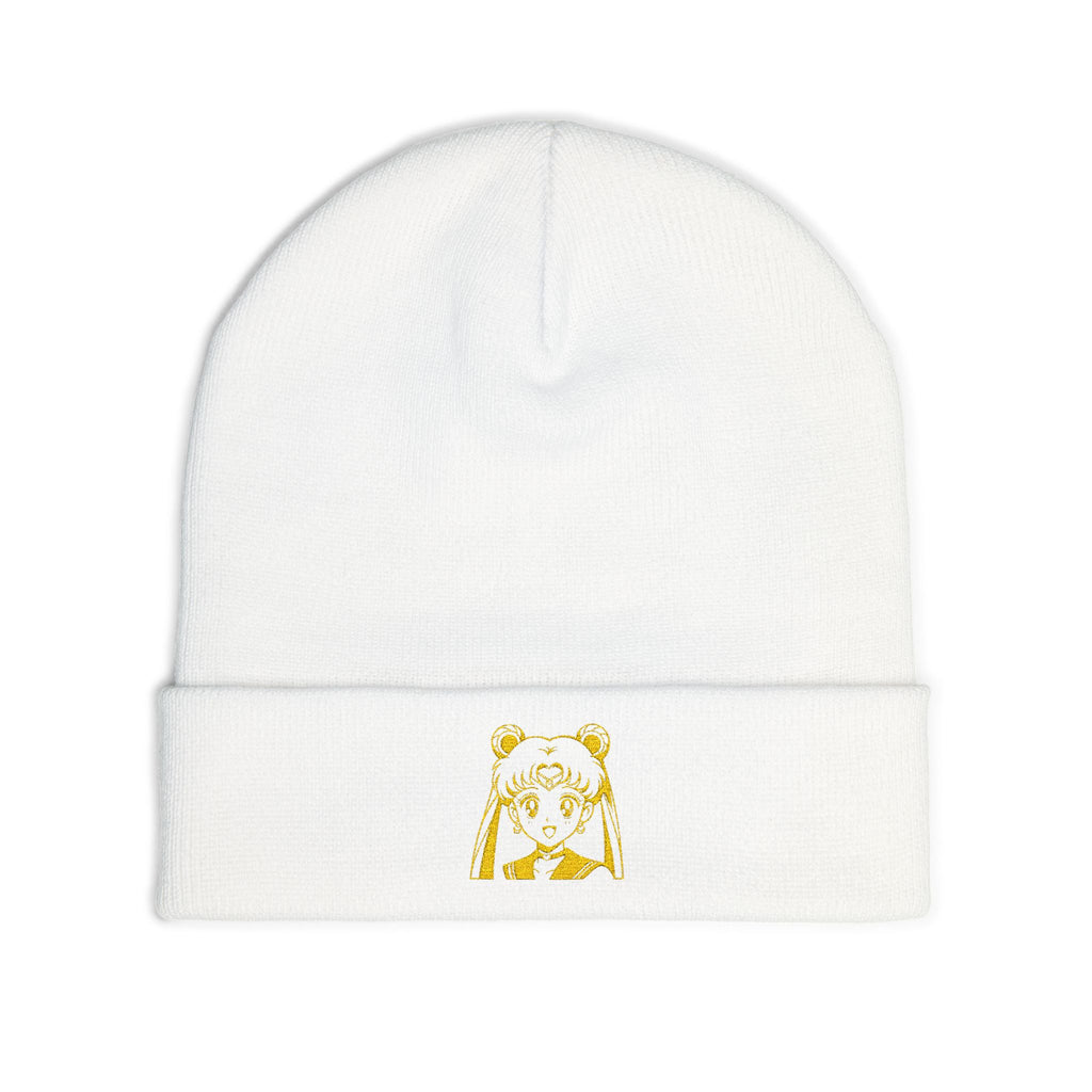 Shinobu Anime Girl Face Knit Beanie | Embroidered Cuff Hat, Sailor Style