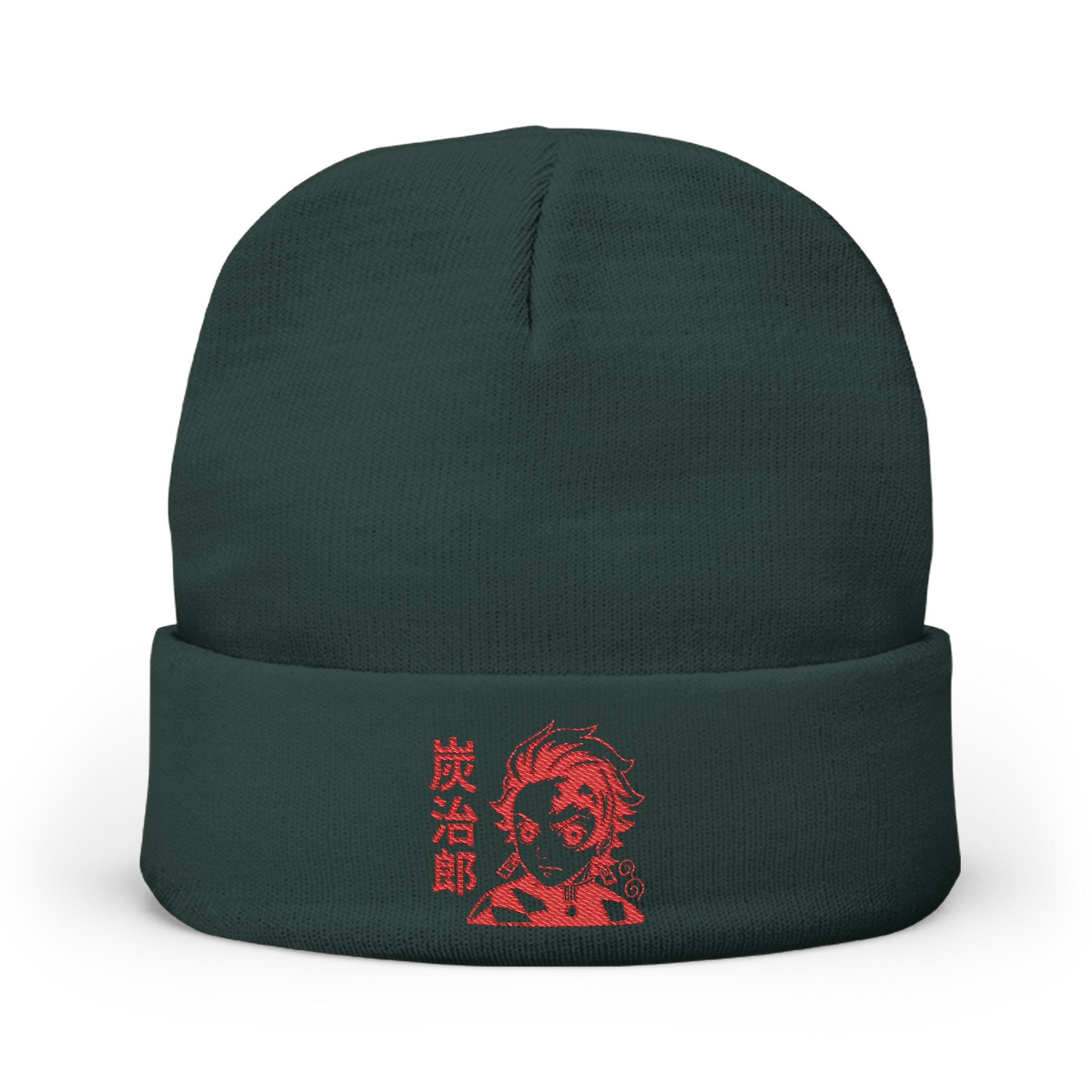 Red Anime Character Portrait Knit Beanie | Tanjiru